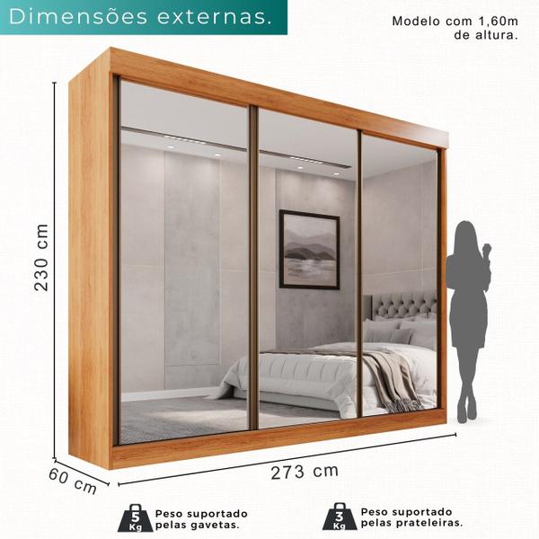 Imagem de Guarda Roupa Casal 3 Portas de Correr Com 3 Espelhos 6 Gavetas Fênix 100% MDF - Mais Móveis