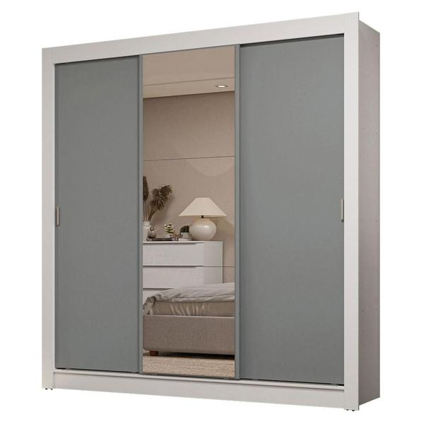 Imagem de Guarda-Roupa Casal 3 Portas de Correr com Espelho 2 Gavetas Branco/Cinza Sublime Madesa