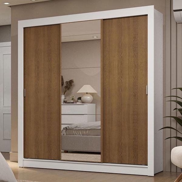 Imagem de Guarda-Roupa Casal 3 Portas de Correr com Espelho 2 Gavetas Branco/Rustic Sublime Madesa