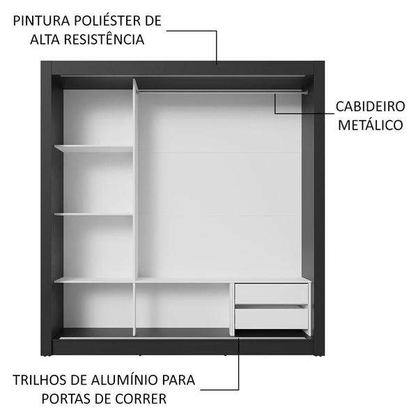 Imagem de Guarda-Roupa Casal 3 Portas de Correr com Espelho 2 Gavetas Preto/Branco Sublime Madesa