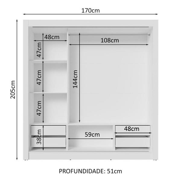 Imagem de Guarda-Roupa Casal 3 Portas de Correr com Espelho 4 Gavetas Branco/Cinza Sublime Plus Madesa