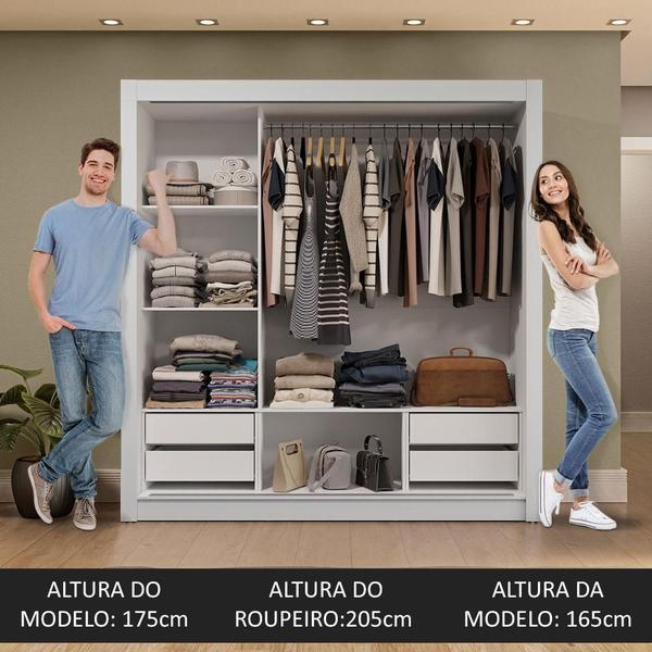 Imagem de Guarda-Roupa Casal 3 Portas de Correr com Espelho 4 Gavetas Branco/Rustic Sublime Plus Madesa