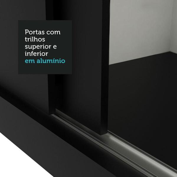 Imagem de Guarda-Roupa Casal 3 Portas de Correr com Espelho 4 Gavetas Preto/Cinza Sublime Plus Madesa