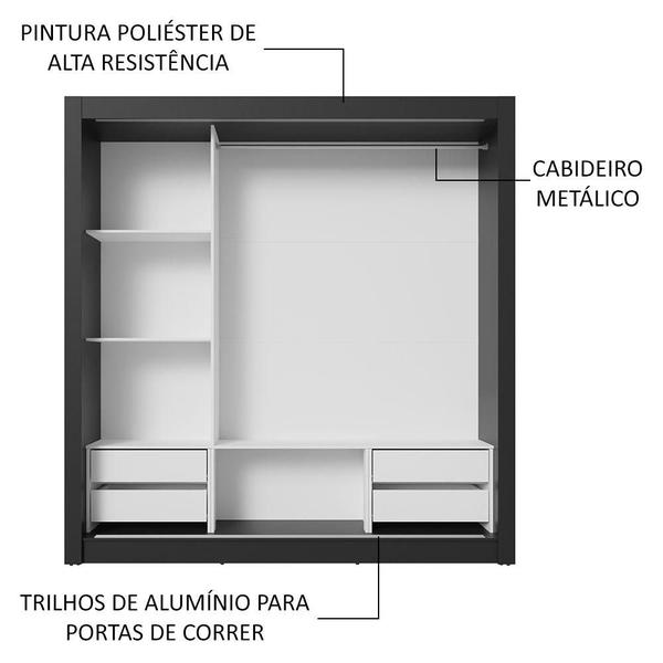 Imagem de Guarda-Roupa Casal 3 Portas de Correr com Espelho 4 Gavetas Preto/Cinza Sublime Plus Madesa