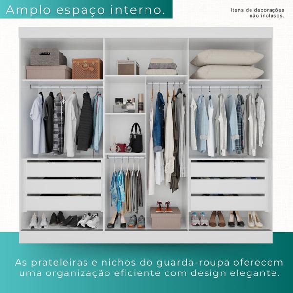 Imagem de Guarda Roupa Casal 3 Portas de Correr Com Espelho Central 6 Gavetas Fênix 100% MDF - Mais Móveis