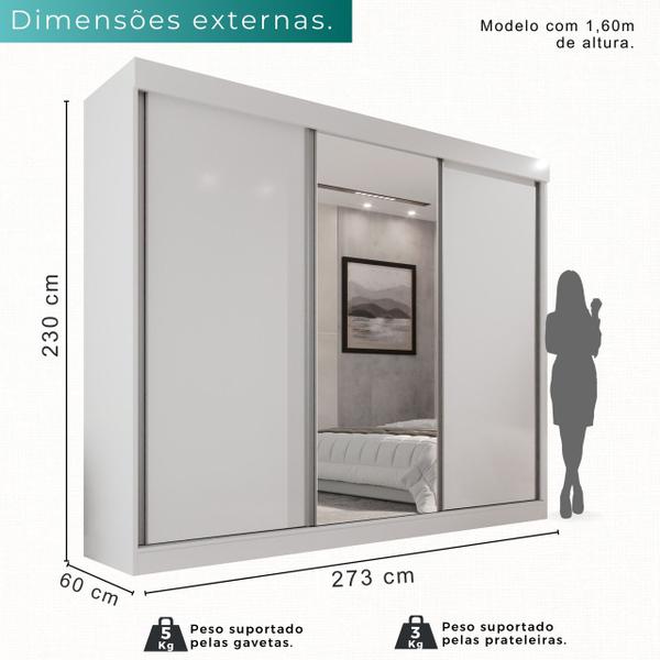 Imagem de Guarda Roupa Casal 3 Portas de Correr Com Espelho Central 6 Gavetas Fênix 100% MDF - Mais Móveis