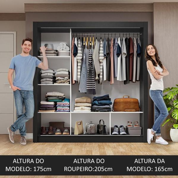 Imagem de Guarda-Roupa Casal 3 Portas de Correr com Espelho Preto/Cinza Nobre Madesa