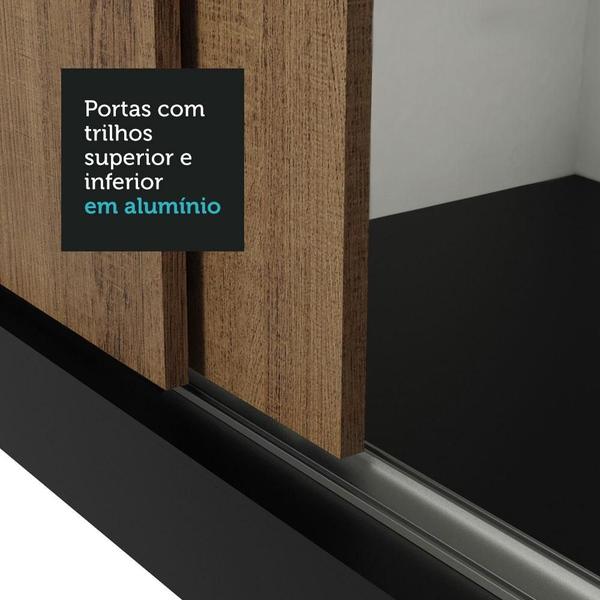 Imagem de Guarda-Roupa Casal 3 Portas de Correr com Espelho Preto/Rustic Nobre Madesa