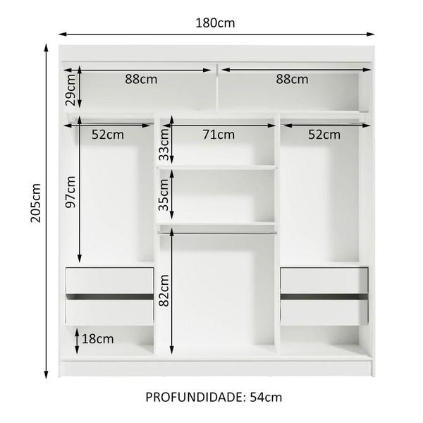 Imagem de Guarda-Roupa Casal 3 Portas de Correr com Espelho Reno Madesa