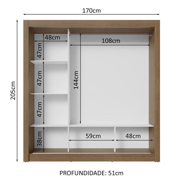 Imagem de Guarda-Roupa Casal 3 Portas de Correr com Espelho Rustic/Branco Nobre Madesa