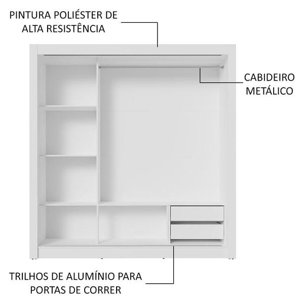 Imagem de Guarda-Roupa Casal 3 Portas de Correr com Espelhos 2 Gavetas Branco/Preto Sublime Madesa