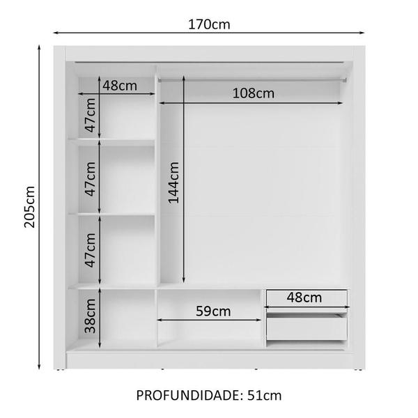 Imagem de Guarda-Roupa Casal 3 Portas de Correr com Espelhos 2 Gavetas Branco/Rustic Sublime Madesa