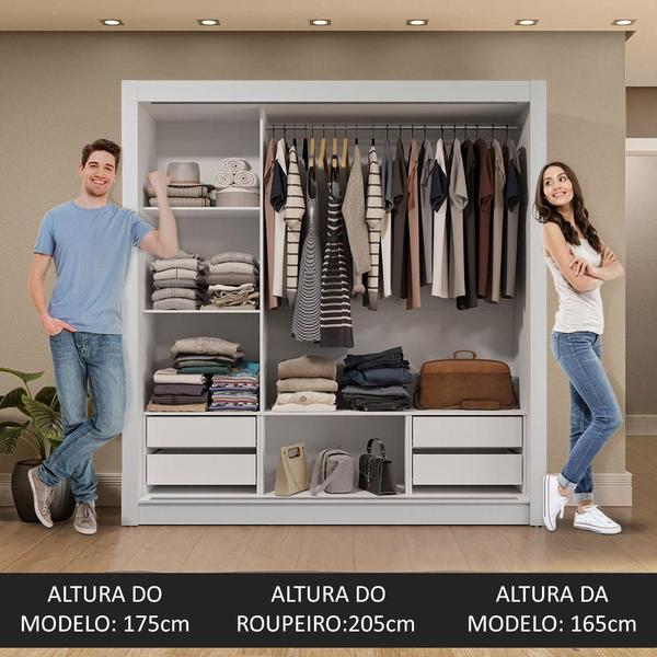 Imagem de Guarda-Roupa Casal 3 Portas de Correr com Espelhos 4 Gavetas Branco/Preto Sublime Plus Madesa