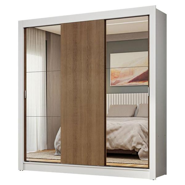 Imagem de Guarda-Roupa Casal 3 Portas de Correr com Espelhos Branco/Rustic Nobre Madesa