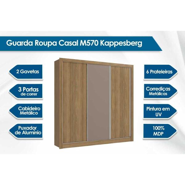 Imagem de Guarda Roupa Casal 3 Portas de Correr e 2 Gavetas M570 Nogueira - Kappesberg