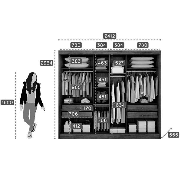 Imagem de Guarda Roupa Casal 3 Portas de Correr e 4 Gavetas c/ 1 Espelho Diamond/Toulon Plus Cumaru - Novo Horizonte