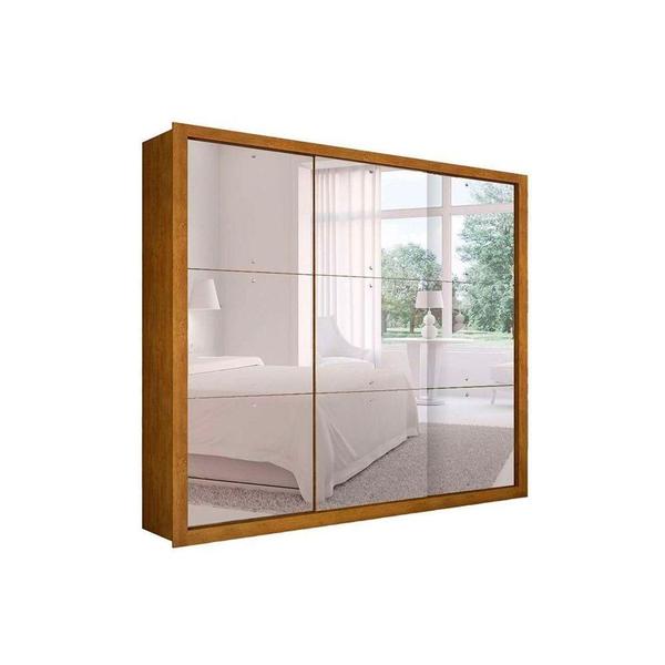 Imagem de Guarda Roupa Casal 3 Portas de Correr e 4 Gavetas c/ Espelho Veneza Gold Naturale/Off White - Rufato