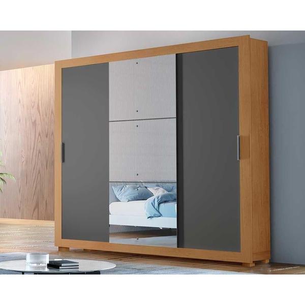 Imagem de Guarda Roupa Casal 3 Portas de Correr e 4 Gavetas c/ Pés Veneza Luxo Naturale-Naturale Ripado-Flex - Rufato