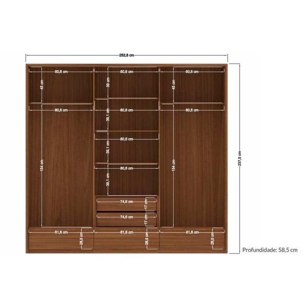 Imagem de Guarda Roupa Casal 3 Portas de Correr e 5 Gavetas c/ Espelho Democrata jatoba/Areia - Santos Andirá