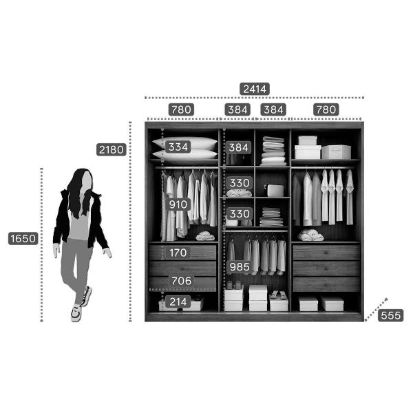 Imagem de Guarda Roupa Casal 3 Portas de Correr e 6 Gavetas c/ Espelho Paradizzo Gold  Branco - Novo Horizonte