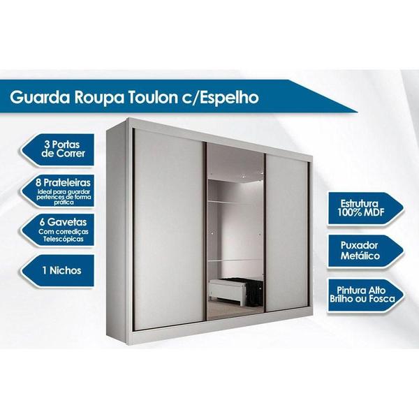 Imagem de Guarda Roupa Casal 3 Portas de Correr e 6 Gavetas c/ Espelho Toulon Cumaru - Novo Horizonte