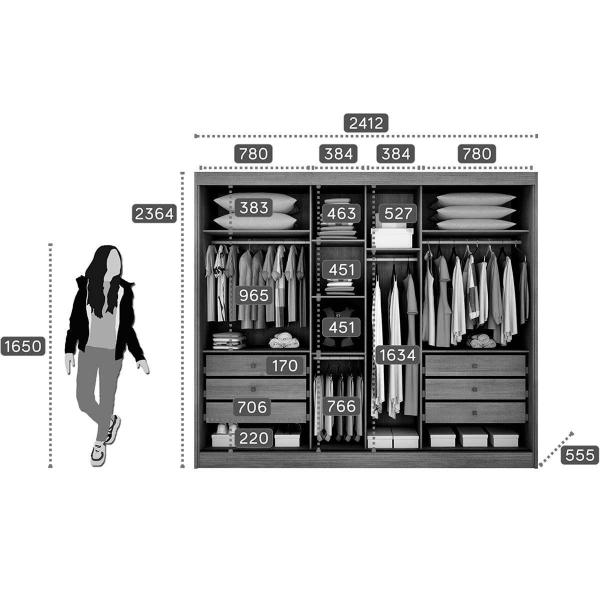 Imagem de Guarda Roupa Casal 3 Portas de Correr e 6 Gavetas Diamond Plus Branco - Novo Horizonte