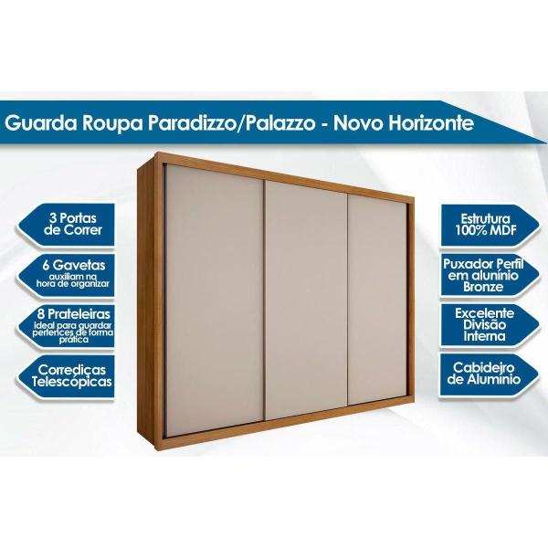 Imagem de Guarda Roupa Casal 3 Portas de Correr e 6 Gavetas Paradizzo Gold  Cumaru - Novo Horizonte