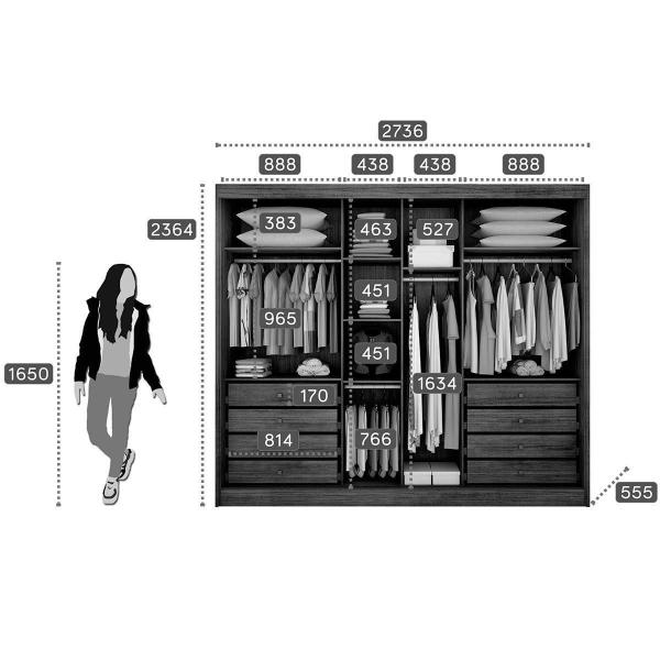 Imagem de Guarda Roupa Casal 3 Portas de Correr e 8 Gavetas c/ 1 Espelho Sollo Plus Branco - Novo Horizonte