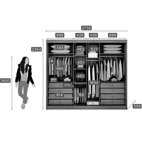 Imagem de Guarda Roupa Casal 3 Portas de Correr e 8 Gavetas c/ 3 Espelhos Atlanta/Passion Cumaru - Novo Horizonte