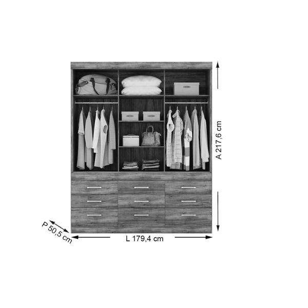 Imagem de Guarda Roupa Casal 3 Portas de Correr e 9 Gavetas Click 3.9 Jatoba/Grafitte - Santos Andirá