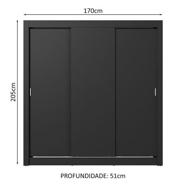 Imagem de Guarda-Roupa Casal 3 Portas de Correr Preto Nobre Madesa