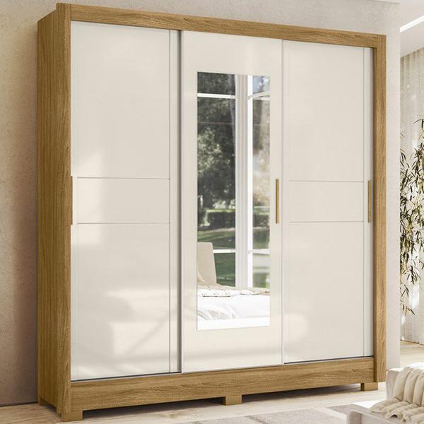 Imagem de Guarda Roupa Casal 3 Portas Deslizantes Com Espelho 9880 Freijo Off White Moval