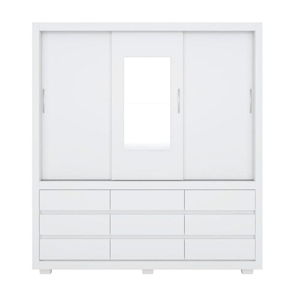 Imagem de Guarda Roupa Casal 3 Portas Deslizantes com Pés e Espelho Detroit Branco 39290K Demóbile