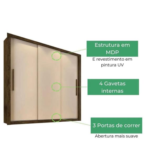 Imagem de Guarda Roupa Casal 3 Portas e 4 Gavetas Panamá - Sallêto  - Ipê/Off