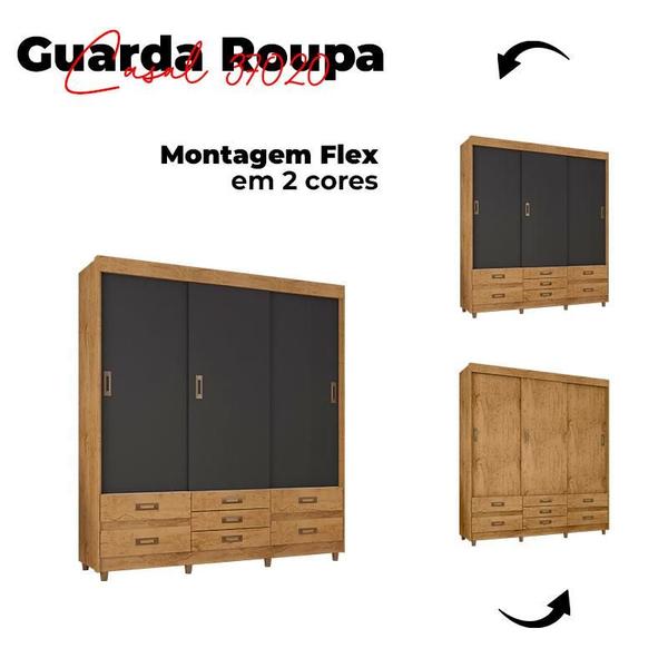 Imagem de Guarda Roupa Casal 37020 com Cômoda 8000 Freijó Carbono Flex - Araplac