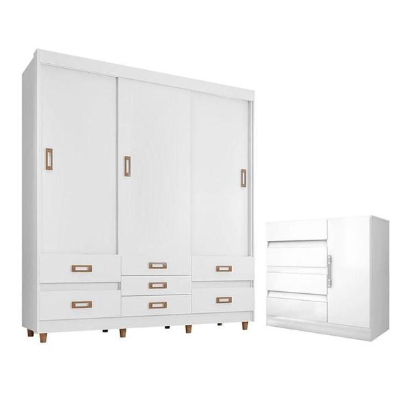 Imagem de Guarda Roupa Casal 37020 e Cômoda Exellence 8000 Branco Flex  Araplac