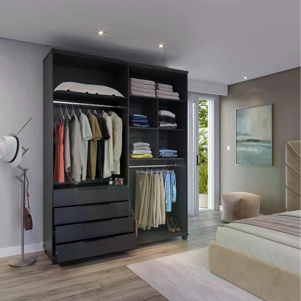 Imagem de Guarda-Roupa Casal 4 Portas 4 Gavetas 100% MDF Allen 181 cm - Preto Fosco