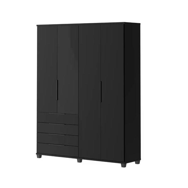 Imagem de Guarda-Roupa Casal 4 Portas 4 Gavetas 100% MDF Allen 181 cm - Preto Fosco