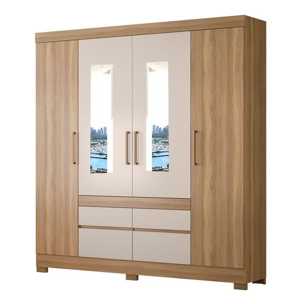 Imagem de Guarda Roupa Casal 4 Portas Bilbao c/ Espelho 64110ES Amêndola Touch / Off White Demóbile