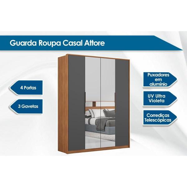 Imagem de Guarda Roupa Casal 4 Portas c/ 2 Espelhos Attore Amêndola Touch - Demóbile