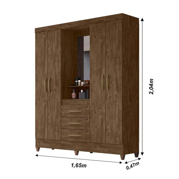 Imagem de Guarda Roupa Casal 4 portas com espelho 3 gavetas Capri Castanho Wood / Baunilha - Moval