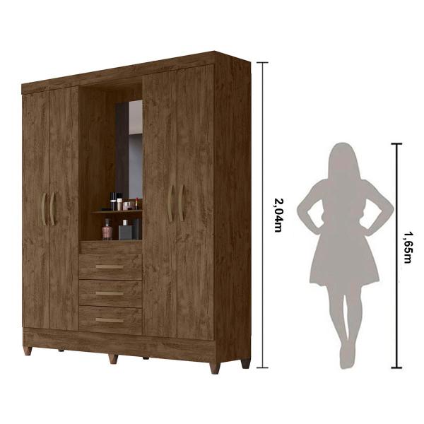 Imagem de Guarda Roupa Casal 4 portas com espelho 3 gavetas Castanho Wood Capri - Moval