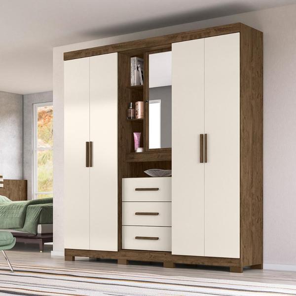 Imagem de Guarda Roupa Casal 4 portas com espelho e 3 gavetas Eldorado Castanho Wood - Moval