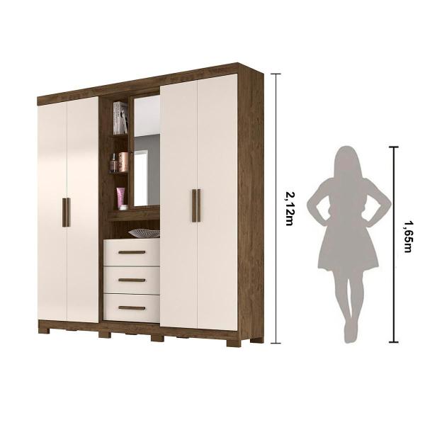 Imagem de Guarda Roupa Casal 4 portas com espelho e 3 gavetas Eldorado Castanho Wood - Moval