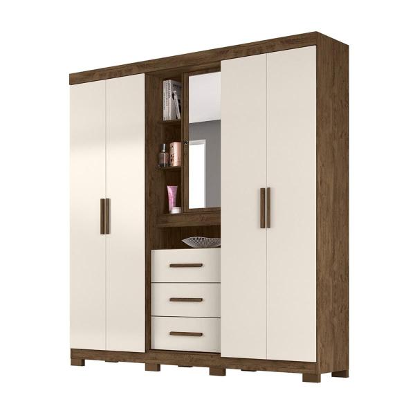 Imagem de Guarda Roupa Casal 4 portas com espelho e 3 gavetas Eldorado Castanho Wood - Moval