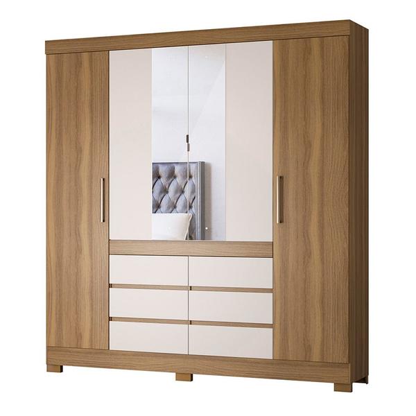 Imagem de Guarda Roupa Casal 4 Portas com Espelho e Pés Cádis Amêndola Touch Off White 66510 Demóbile