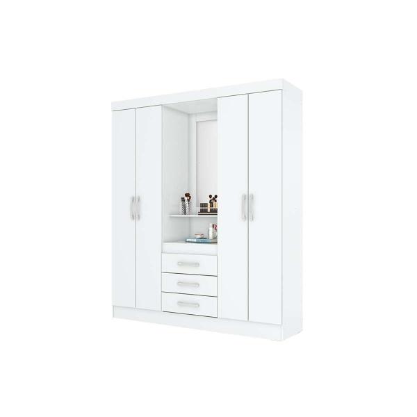 Imagem de Guarda Roupa Casal 4 Portas e 3 Gavetas c/ 1 Espelho Briz B24 Branco - Henn