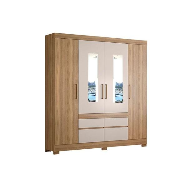 Imagem de Guarda Roupa Casal 4 Portas e 4 Gavetas c/ Espelhos Bilbao Amêndola/Off White - Demóbile