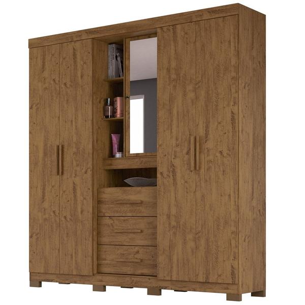 Imagem de Guarda Roupa Casal 4 Portas e Espelho Eldorado Castanho Wood - Moval