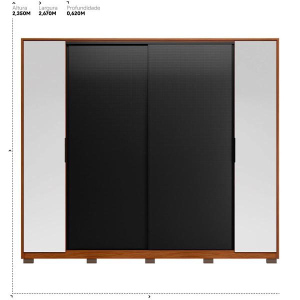 Imagem de Guarda Roupa Casal 4 Portas Laredo com 2 Portas em Espelho e Pés Nogueira Touch/Preto Prime Tx - Demartêz